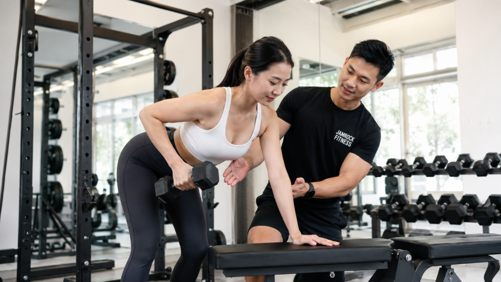 JAMROCK FITNESSでトレーニング指導を受ける様子